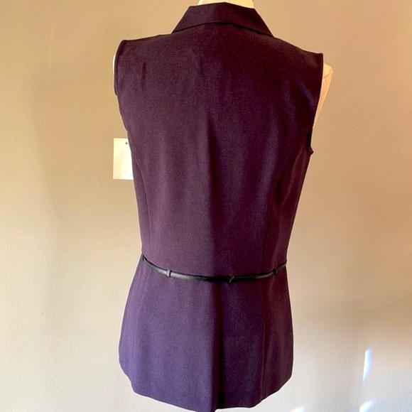 Fashion Bug NEW belted notch collar hiddenbutton up VEST eggplant color career 8 - Picture 11 of 14